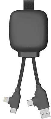 Xoopar Gamma Lite Câble USB 4 en 1 + Batterie Externe 3000 mAh - Noir | Câble 4 en 1 et batterie externe 3000 mAh en un : USB-C, Lightning et Micro USB - plastique recyclé