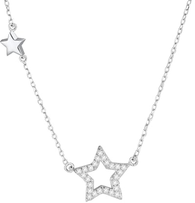 Hinvan 925 Sterling Silber Kette Damen mit Stern Anhänger in Silber | Zirkonia, 45 cm Länge, für Frauen, Formelle Anlässe