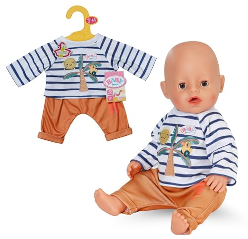 BABY born Palm Tree Outfit of striped Long Sleeve Shirt with Palm Motif & Jogging Trousers - Premium doll accessories - Clothing suitable for dolls of size 43 cm
