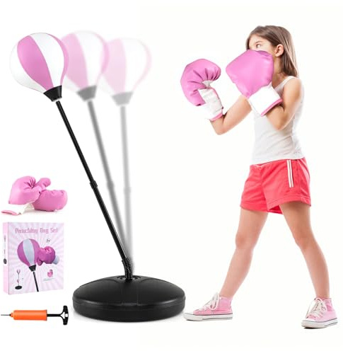 COSTWAY Punchingball 81-123cm höhenverstellbar, Kinder Boxset freistehend, Boxsack Set, Box Set inkl. Boxhandschuhe und Handpumpe, Standboxsack für Kinder und Jugend