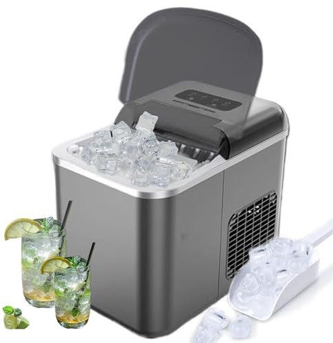 Generic Ice Maker Machine, Countertop, 9 Ice Cubes in 6 Mins, 2 Sizes, Self-Cleaning, 10KG in 24Hrs, Portable, Black