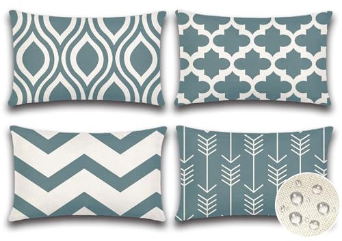 JOTOM Juego de 4 Fundas de Cojín para Exteriores Impermeable 30x50cm Geométricas Modernas Fundas Almohada al Aire Libre Decorativo para Patio Jardín Dormitorio Sofá Silla Cama