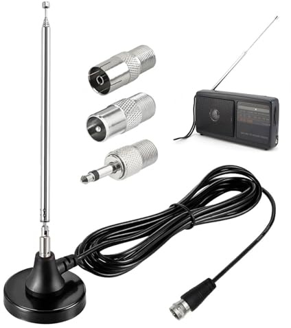 UKW Radioantenne Digitale Teleskopantenne für den Innenbereich, FM UKW Radio Antenne 75 Ohm, mit Magnetfuß 3 m Verlängerungskabel, für 75 Ohm FM Radio Tuner Stereo AV- HiFi-Empfänger