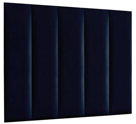 MG Design Panneau Mural rembourré 30 x 120 cm Bleu Marine – tête de lit décorative, Panneau 3D Confortable, Surface en Velours Mat Douce, Facile à Entretenir