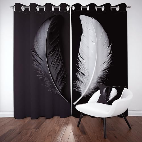 Meugesoi MeugesoiMinimalistisch Federn Vorhänge Blickdicht Moderne Kunst Vorhang Verdunklungsvorhänge mit Ösen 2er Set H 213 x B 132 cm, Schlafzimmer Sonnenschutz Schallschutz Thermogardine