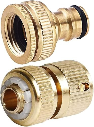 2 Pack Garden Hose Brass No-Leak Connector Fitting, Female & Male Quick.connectors fit 1/2 inch and 3/4 inch or Faucet respectively, Hose end Quick Connector fits with 1/2 inch