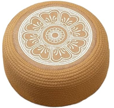 Rattan Ottoman Pouf - Bodenkissen Boho | Gewebtes rundes Tatami-Kissen für | Meditationskissen im japanischen Stil, wasserdicht, Outdoor-Pouf für Garten, Küstenwohnen, -Zen-Dekoration