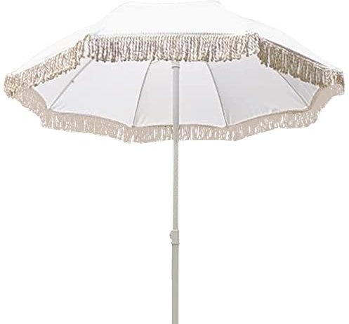MYUYEE Parasol de Plage Rond Pliable de 160 cm mât en métal Hauteur réglable Pare-Soleil en Polyester Blanc Tissu Anti-UV,Luxe -1,6 m