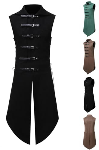 Gilet Steampunk Frack da Uomo Lungo Gilet Vintage Medievale Vest Senza Maniche Giacca Gotica Uomo Risvolto Vest Slim Fit Panciotto con Regolabile Taglia, Rinascimentale Panciotto Halloween Costume