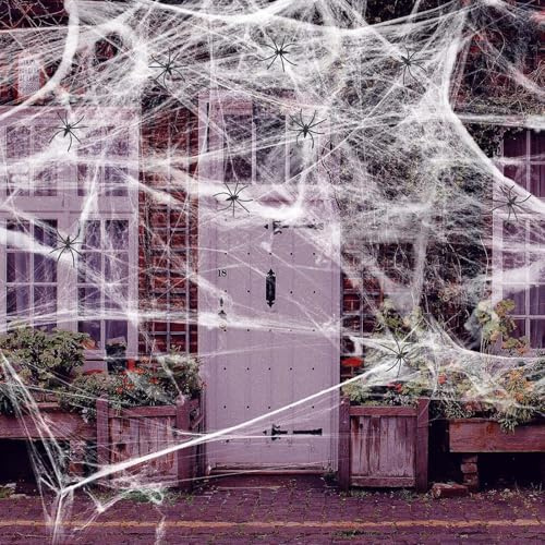 Telaraña de Halloween, juego de decoración de 100 g, telarañas elásticas, decoración de Halloween, con 30 arañas artificiales para exterior, jardín, espeluznante, interior, casa embrujada, decoración