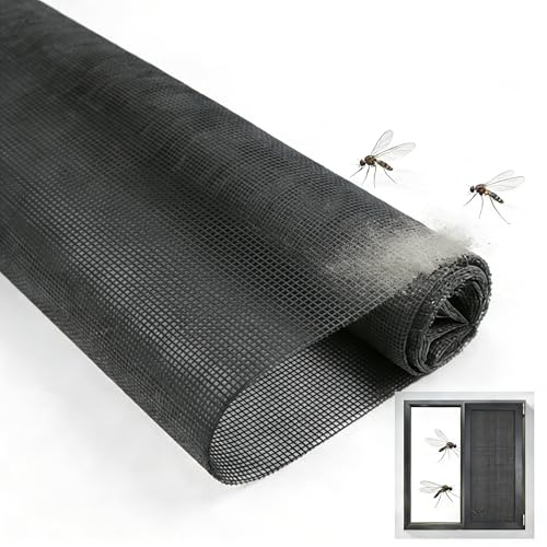 Fenster Fliegengitter aus Glasfaser, Fliegengitter Fiberglas, Fliegengitter Katzensicher, 90x500cm, Reißfest, Frische Luftzirkulation, Flexibles Insektenschutznetz für Fenster und Türen, Schwarz