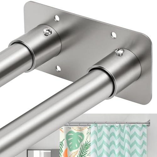 Creatyi 28 to 75 Inches Double Shower Curtain Rod Adjustable Double Shower Curtain Rods for Bathroom (28 to 75'', Silver)
