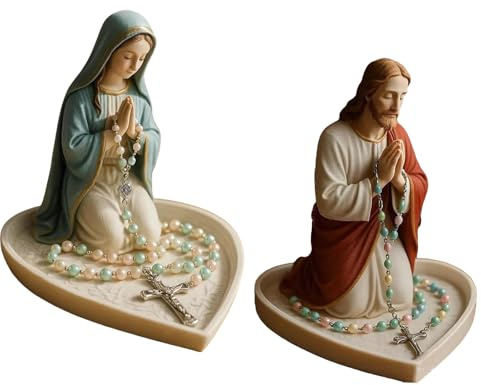 XAGMODSHN Artistico Santa Madre Padre Scultura Rosario Caso Resina Robusta Preghiera Gioielli Conservazione Cattolico Decor Regali Regalo Cattolico