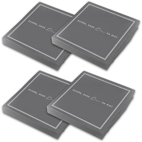itenga Servietten „Schön, dass du da bist“ – 80 x Papier-Servietten, 3-lagig, 30 x 30 cm, Dekoration für Hochzeit, Geburtstag, Taufe, Kommunion, Konfirmation (grau)