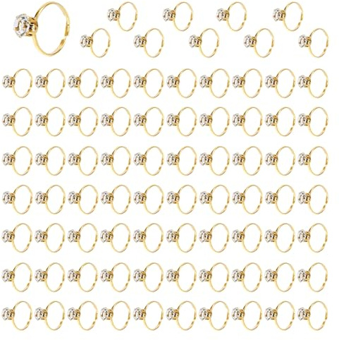 SAVITA 80 Uds Anillos de Diamantes para la Despedida Soltera, Ajustables Anillos de Compromiso Falsos para Decoración Mesa Recuerdos Fiesta Adornos Cupcakes Juegos (Dorados)