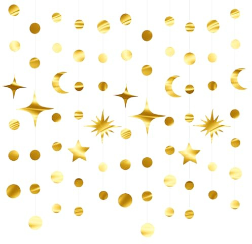 4 Stück Ramadan Deko Eid Girlande Dekoration,Gold Stern Mond Ramadan Dekorationen,Goldene Islamic Mond Stern Dekoration,für Islam Party Haus Hochzeit Muslim