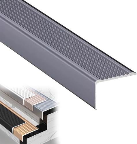 Profilo per Scale in Alluminio 3 Pezzi, Profilo di Protezione angolare a L, Striscia di Finitura, Protezione di Sicurezza per Bordi di Scale, Striscia di Bordatura Antiscivolo - Grigio||50x3