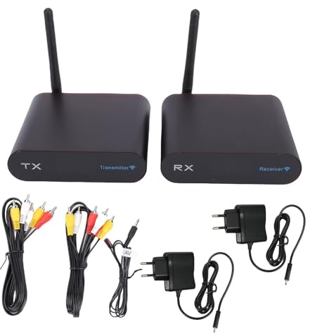 AV540 Récepteur émetteur AV sans Fil 5,8 GHz, Distance de 400 m, kit récepteur d'émetteur de Signal Audio vidéo TV 8 canaux avec câbles AV, Ligne Infrarouge IR pour lecteurs DVD,