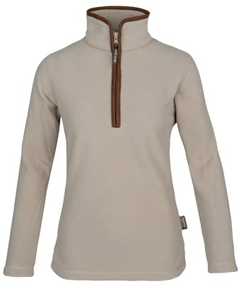 JACK PYKE Fleece-pullover för damer – 300 g termisk fleecejacka, kvartsblixtlås, Nubuk rördetaljer, elastiska manschetter och midja, fälthöjare för vandring, utomhuskläder – storlekar XS-3XL, Svamp, L