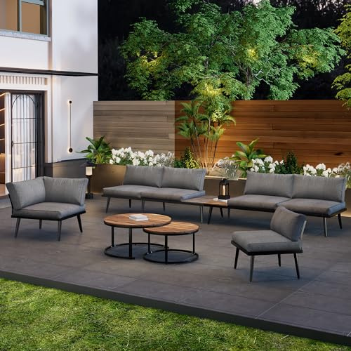 Mrwoo Gartenmöbel Set, Lounge Möbel Outdoor, Lounge mit Sofa, Couchtisch und Auflagen, Balkonmöbel Set, Terrassenmöbel, Antik-Grau