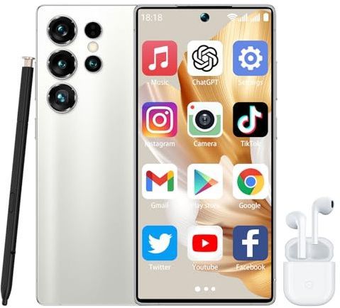 BLKE S Smartphone HD de 6,8 Pouces avec Stylet, téléphone Grand écran 4G débloqué, Reconnaissance faciale/Double Carte SIM/3800 mAh, téléphone Ultra-Fin, écouteurs Bluetooth Inclus Argent