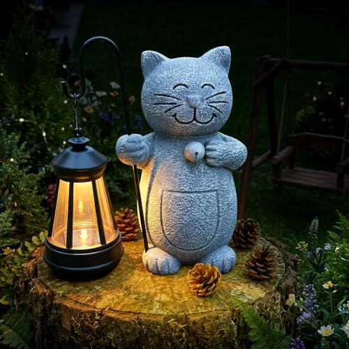Bazcuka Gartenfiguren für Außen mit Solar Laterne, Lustig Wasserdicht Solarlampe Figur Gartendeko für Draußen Home Balkon Dekoration, für Frauen Männer Mama Geburtstag Feengarten Grau