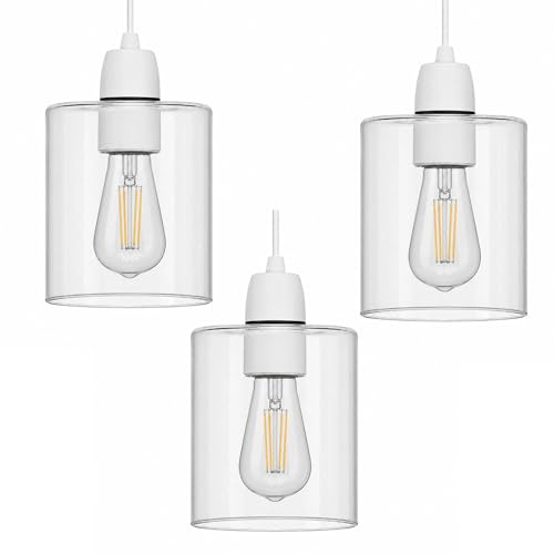 3Pack Clear Glass Lamp Shade 15cm Height x 14cm Diameter, Clear Light Shade Replacement, E27 Easy Fit Ceiling Pendant & Table Lamp Shade, Vintage Modern Lighting for Living Room Bedroom