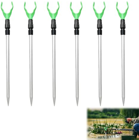 Thhiit 6 Pcs Fishing Rod Rest Set, 35 to 50cm Adjustable Bank Sticks Holders, Stand Rests with Ground Stakes for Sea Lake River Angling