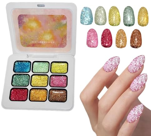 Gel à peindre pour ongles 9 couleurs de paillettes manucure | Palette de peinture à tapoter gel d'ongle pour les passionnés, débutants, professionnels, salon, rassemblement, mariage,