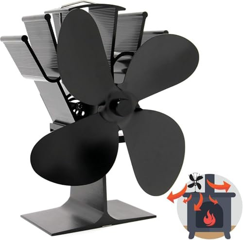 Maison & White Heat Powered Stove Fan | Silent Operation | Fireplace Wood & Log Burner | Log Burner Fire Fan | Increased Efficiency | Safe & Eco Friendly | Energy Saving | M&W (4 Blades)