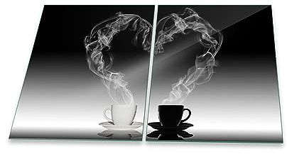 Herdabdeckplatte Abdeckung Ceranfeld Abdeckplatte Schneidebrett 2-Teilig 80x52 Herz Kaffee Schwarz Spritzschutz Glasplatte Ceranfeldabdeckung Herdschutz Sicherheitsglas Glasschneidebrett 2x40x52