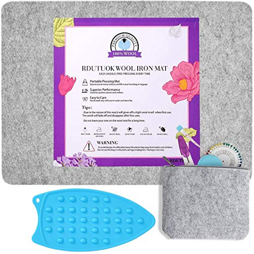 Rdutuok 17x13.5 Inches Wool Pressing Mat for Quilting Ironing Pad Pure Wool from New Zealand Easy Press Wooly Felted Iron Board for Retains Heat, Great for Quilting & Sewing Projects | for Quilters and Sewing Enthusiasts, Complete Craft Kit with Essential Accessories for Quilting, Sewing & Fabric Projects