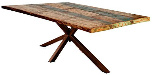 Froschkönig24 Esstisch Massivholz 40mm, Verschiedene Größen, Altholz Bunt lackiert, Maße Tischplatte:220 x 100 cm, Gestellfarbe:Antikbraun