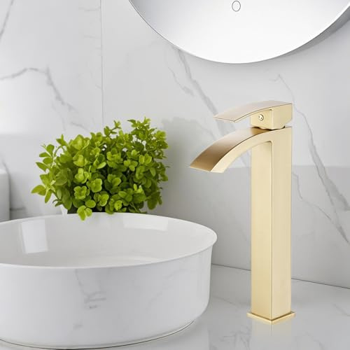 Wasserfall Bad Schiff Waschbecken Wasserhahn Einhand 1 Loch Deck Mount Toilette moderne hohe Hahn Gold gebürstet Leekayer,YA70531BGZH