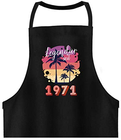 Galeriemode 50 Geburtstag Jahrgang 1971 Palmen - Hochwertige Grillschürze -Einheitsgröße-Schwarz