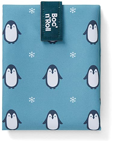 Roll'eat ® | Bolsa Merienda, Porta Bocadillos con Envoltorio Reutilizable, Porta Alimentos Ecológico sin BPA, Bolsa de Tela, Color Penguin - Boc'n'Roll Animals