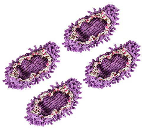 sourcing map Washable Cleaning Shoes Cover Multifunction Chenille Microfiber Duster Mop Slippers Foot Socks Tools for House Floor, Pack of 4 Purple