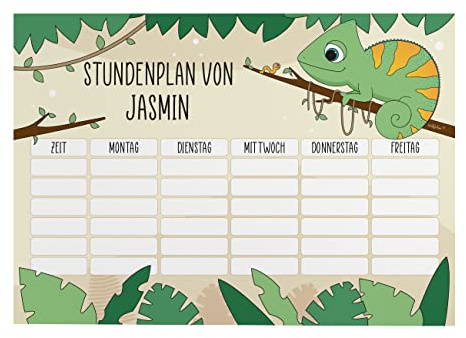 Striefchen® Magnetischer Stundenplan mit Namen für Jungen zum Beschriften - perfekt zum Schulanfang Chamäleon