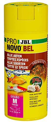 JBL PRONOVO BEL Grano, alimento Principal para Todos los Peces de Acuario de 8 a 20 cm, granulado de pienso para Peces, dosificador, tamaño M, 250 ml