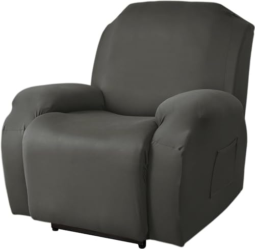 FANSU Copripoltrona Relax Reclinabile Elettrica Universale, Elasticizzato Copripoltrona 1 posto con Tasche, Fodere Poltrona Relax Lavabile Rimovibile (Antracite)