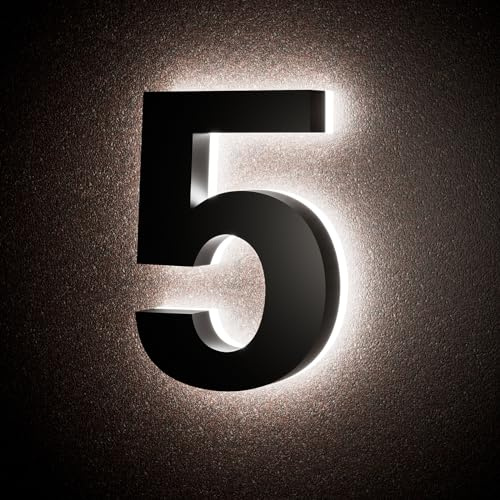 LLtronation 5 Inch Backlit House Numbers for Outside, Stainless Steel, LED Illuminated Home Address Number, Modern Lighted Address Signs for Houses, Restaurant, Waterproof