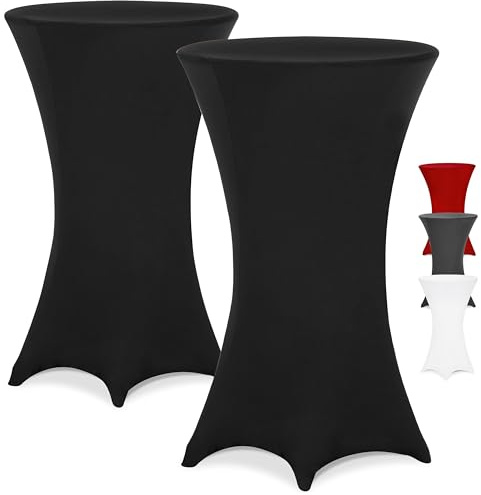 DETEX 5X Stehtischhussen 60-65cm Schwarz | Stretch, Überzug, verstärkter Fußbereich, Waschbar, Party, Hochzeit, 165g/m², Faltenfrei, Bistrotisch, ÖkoTex Zertifiziert