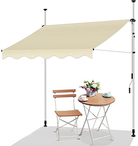Terrassen Markisen für Schatten und Regen, klemmmarkise mit Kurbel, Sonnenschutz für Balkon, Terrasse, Veranda, Fenster, Türen, Markise 2~3m breit, Ohne Bohren (Color : Beige-B, Size : 2.5m/98in)