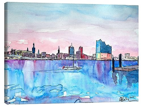 Posterlounge Hamburg Hafen City Skyline mit Elbphilharmonie Leinwandbild von M. Bleichner 40 x 30 cm Wandbilder Wanddeko