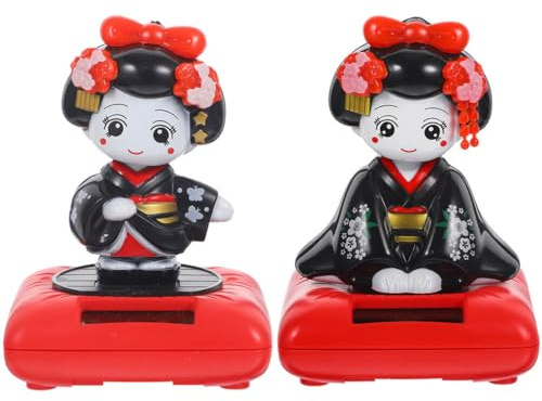 EXCEART 2pcs Car Decor Small Kimono Doll Kimono Doll Decor Micro Landscape Shaking Head Figurine Small Cute Figure Solar Car Ornament Nod Desktop