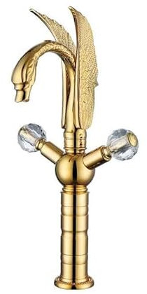 Unterbauwaschbecken Retro-Wasserhahn Einloch Doppelgriff Schwanenkristallarmatur, goldenes Aufsatzwaschbecken