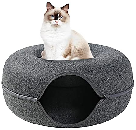 awakentti Katzentunnelbett, Katzentunnel für Indoor-Katzen, Kratzfestes Abnehmbares rundes Filz-Katzenrohr-Spielspielzeug mit Guckloch, waschbar, universell für alle Jahreszeiten Katzenhütte und