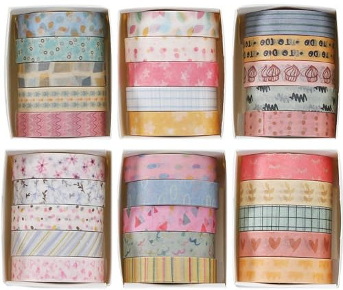 YUBX 30 Rollen Washi Tape Kreatives Basic-Klebeband Washi Tape Dünnes Klebeband für Kunst DIY Bullet Journal Planer Scrapbooking Verpackung (Kawaii One)