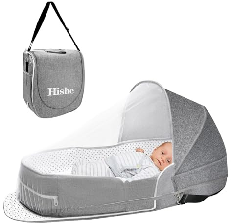 Hishe Baby Travel Bassinet Portable Bassinets: Foldable Lightweight Travel Pod Infant Bassinet with Mosquito and Canopy Outdoor Newborn Essentials Gift