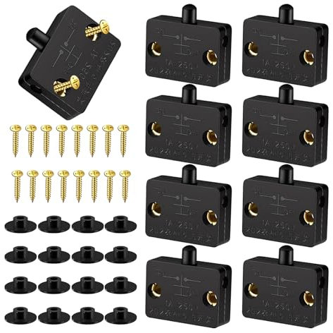 RYAN 8 Pezzi Interruttore per Armadio Porte 1A 250V Luce Interruttori di Contatto Porta lampada Dell'armadio Microswitch LED per Armadietti Switch Push Porta Interruttore(Nero)